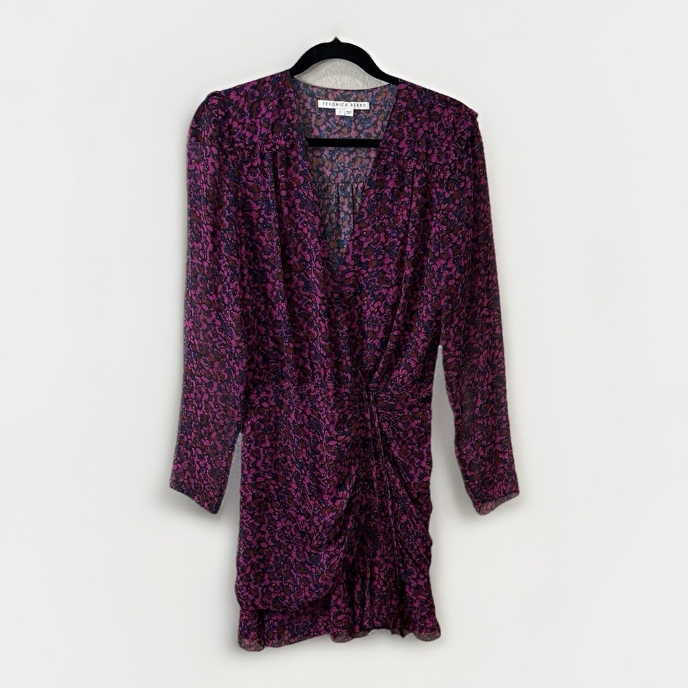 Veronica Beard Silk Long Sleeve Floral Printed Ruched Dress in Multicolor Size 2